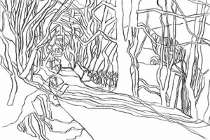 Tree lined road before Renwick