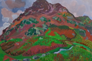 Plein air painting of Grasmoor fell with Crummock Water and Red Pike behind.